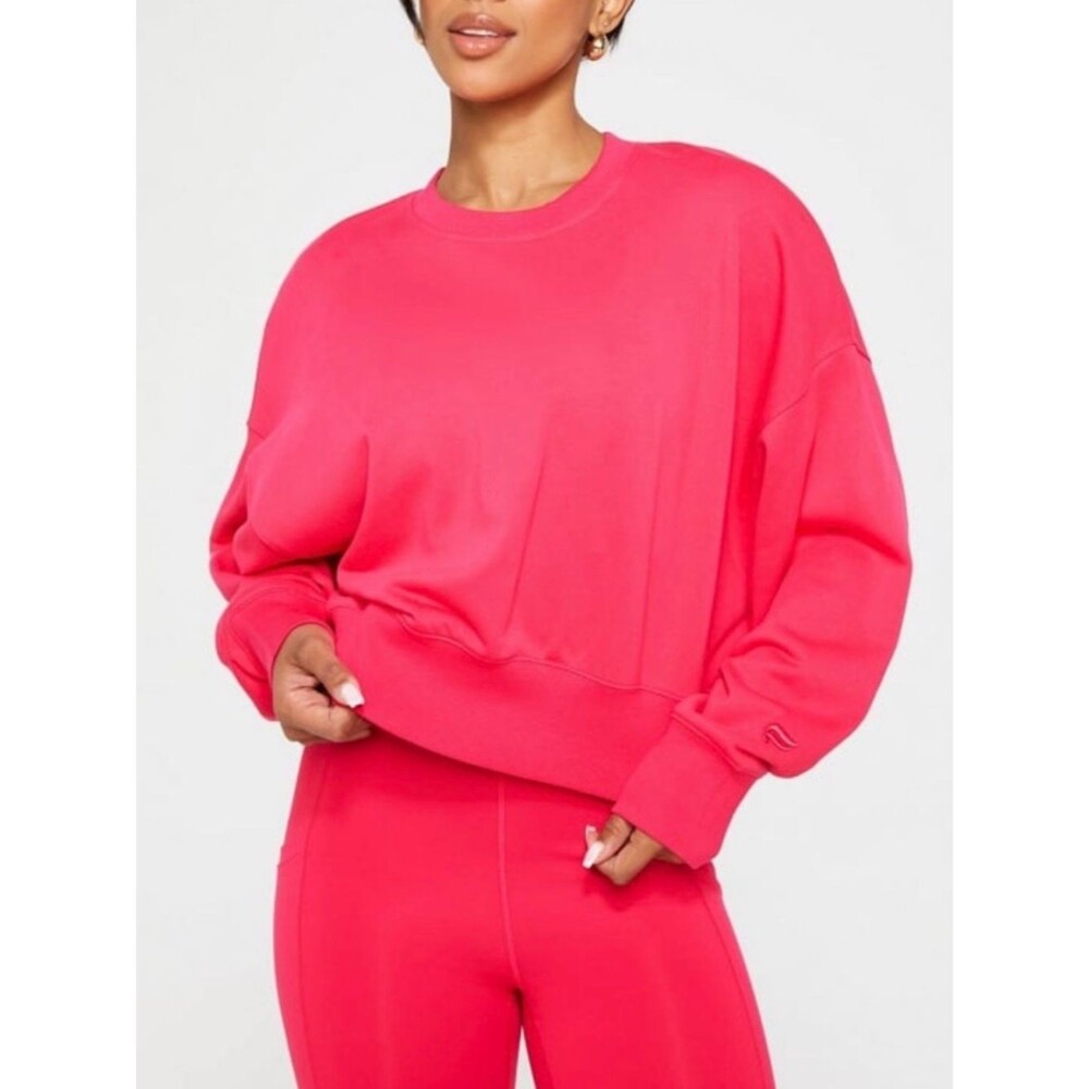Fabletics Hot Pink Year Round Terry Crewneck Sweatshirt Size S Relaxed Fit - Picture 1 of 8